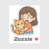 怖がる女の子が猫を抱っこ シール (シート)