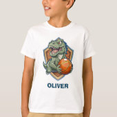 怖くておかしいバスケットをする恐竜 Tシャツ (正面)