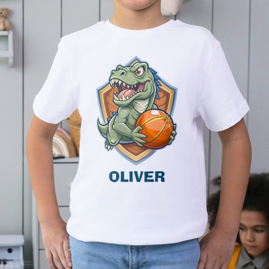 怖くておかしいバスケットをする恐竜 Tシャツ