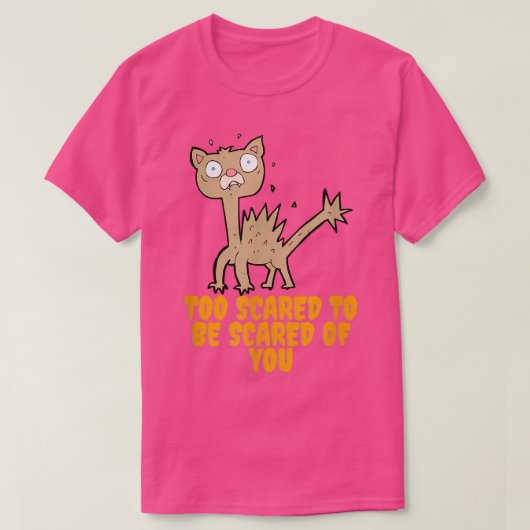 怖くて怖くて可愛いおもしろい猫 Tシャツ (デザイン正面)