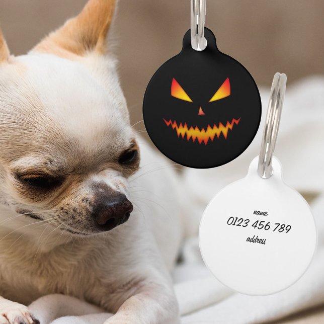 怖カッコいいいジャックオランタン顔ハロウィンカスタマイズ ペット　ネームタグ (Customize Jack O'Lantern face Halloween Pet ID Tag
)