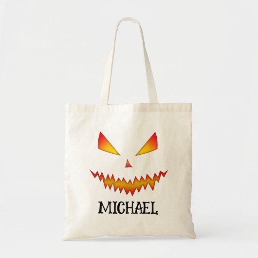 怖クールいジャックオランタン顔ハロウィーンあなたの名前 トートバッグ (正面)