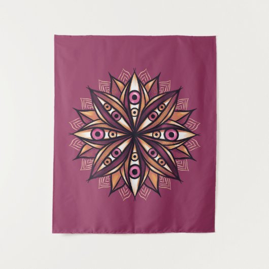 怖サイケデリックい目で花トリップ（幻覚体験）のようなを描く タペストリー (正面)