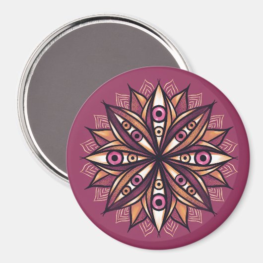 怖サイケデリックい目で花トリップ(幻覚体験)のようなを描く マグネット (正面/裏面)