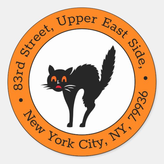 怖不気味い黒猫ハロウィーン差出人住所 ラウンドシール (正面)