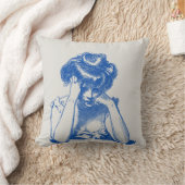 思いやりのある女性のヴィンテージブルースケッチ クッション (ブランケット)