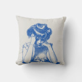 思いやりのある女性のヴィンテージブルースケッチ クッション (正面)