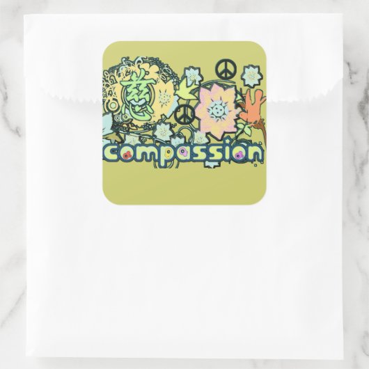 思いやりの漢字ステッカー –  スクエアシール (バッグ)