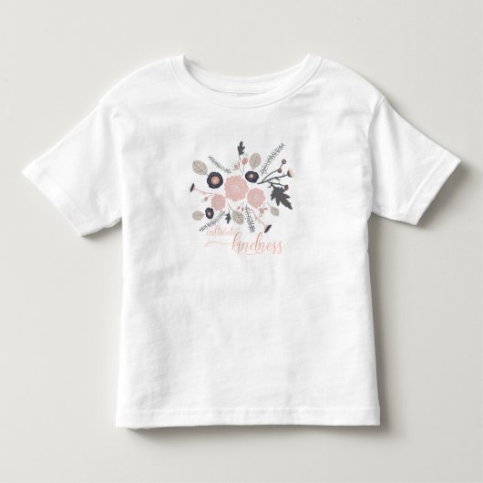 思いやりを育む ピンク グレー 花のモチーフ トドラーTシャツ (正面)