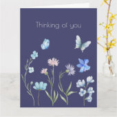 思いやりを込めたボタニカル ブルー フローラル カード (黄色い花)