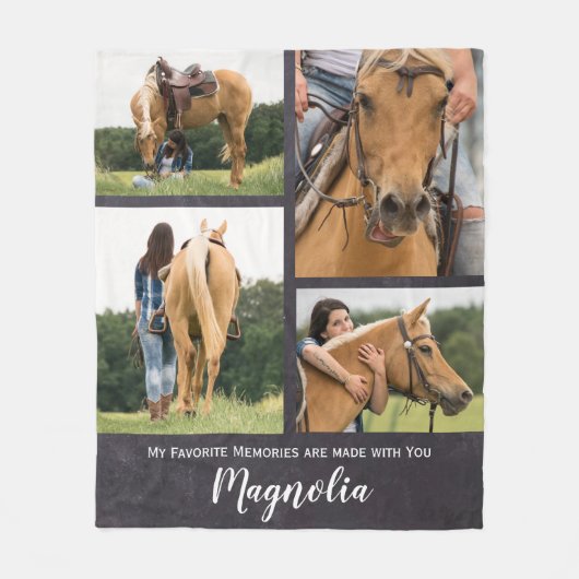 思い出お気に入りのペット記念馬の写真 フリースブランケット (正面)