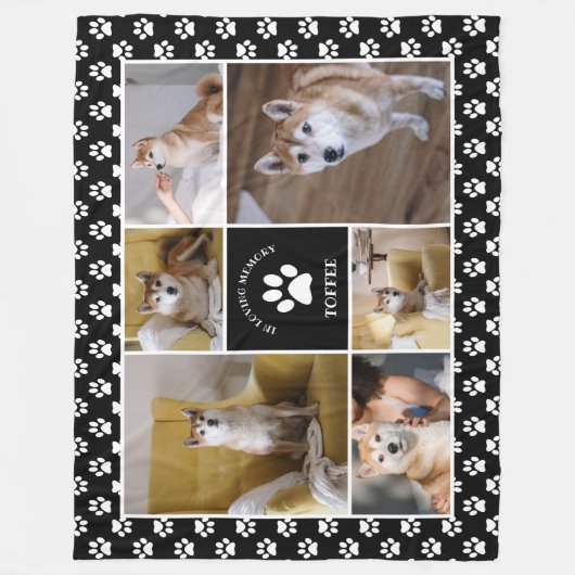思い出が好きな黒い写真集でペットの足を描く フリースブランケット (正面)