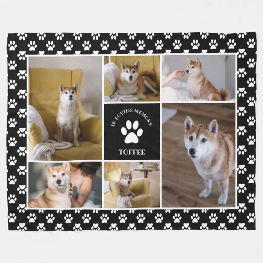 思い出が好きな黒い写真集でペットの足を描く フリースブランケット (正面(横))