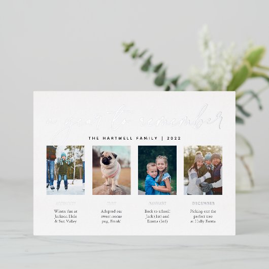 思い出すべき年 |レビューの年フォトコラージュ 箔シーズンカード (立ち正面)