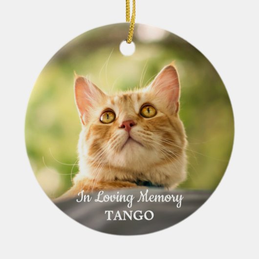 思い出に残されたペットシンプルの記念猫写真 セラミックオーナメント (正面)