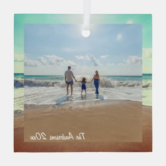 思い出に残るカスタム家族の写真を作成 ガラスオーナメント (裏面)