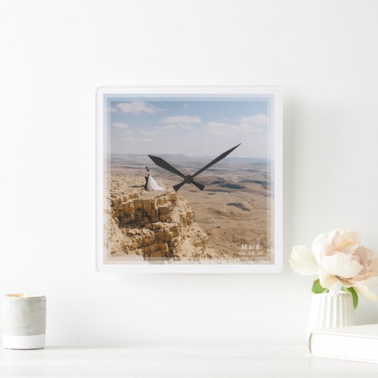 思い出に残るカスタム自分の写真を結婚作成する スクエア壁時計 (ホーム)