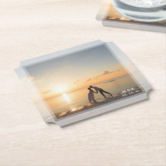 思い出に残るカスタム自分の写真を結婚作成する ペーパーコースター (アングル)