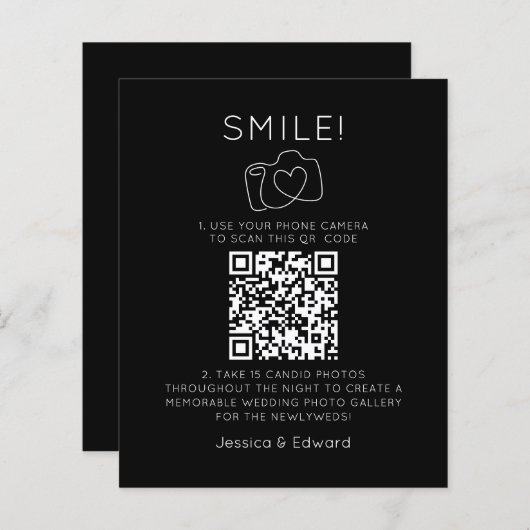思い出に残る写真Qrコードブラックシックモダン結婚ズ (正面/裏面)