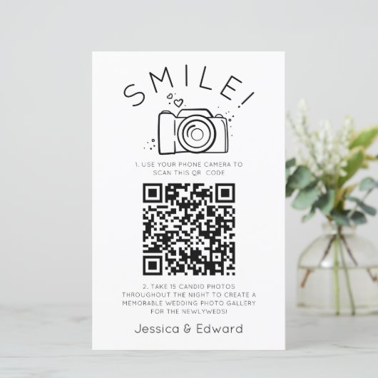 思い出に残る写真Qrコードブラックシックモダン結婚ズ (スタンド正面)