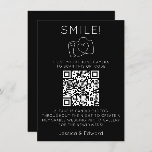 思い出に残る写真Qrコードブラックシックモダン結婚ズ (正面/裏面)