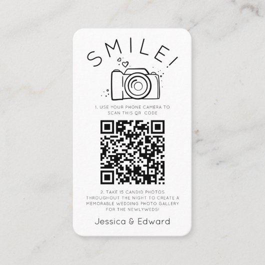 思い出に残る写真Qrコードブラックシックモダン結婚ズ プレイスカード (正面)
