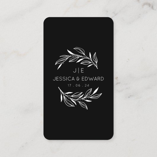 思い出に残る写真Qrコードブラックシックモダン結婚ズ プレイスカード (裏面)