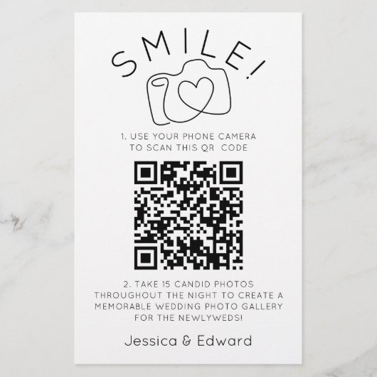 思い出に残る写真Qrコードブラックシックモダン結婚ズ 便箋 (正面)