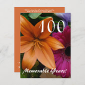 思い出に残る100年！ – 誕生日パーティー/オレンジリリー 招待状 (正面/裏面)