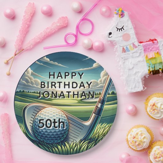 思い出に残る50番目の誕生日ゴルフお祝い ペーパープレート (パーティー)