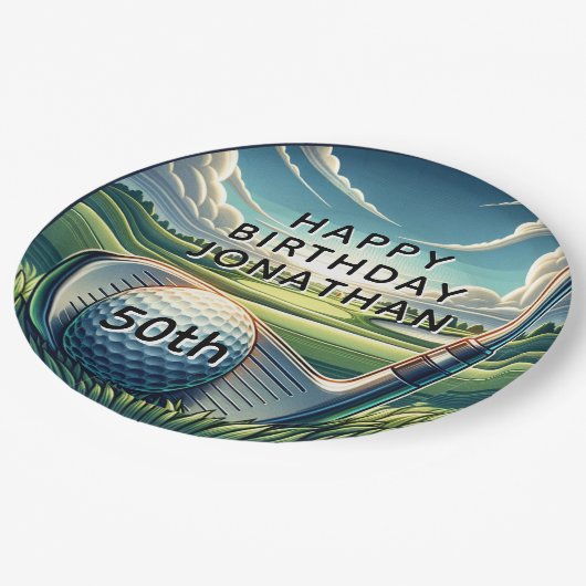 思い出に残る50番目の誕生日ゴルフお祝い ペーパープレート (アングル)