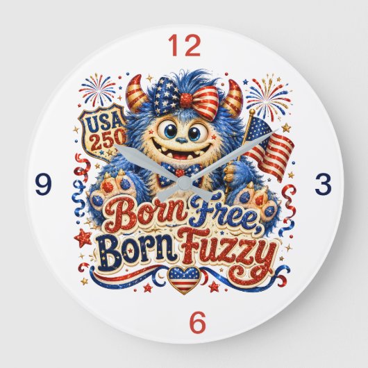 思い出に残る「Born Free Born Fuzzy」 ラージ壁時計 (正面)