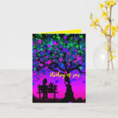 思い出のカード　犬と夕焼け カード (黄色い花)