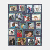 思い出のネイビーブルーで20枚の写真コラージュを作る フリースブランケット (正面)