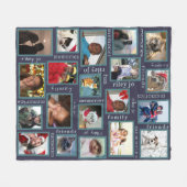 思い出のネイビーブルーで20枚の写真コラージュを作る フリースブランケット (正面(横))