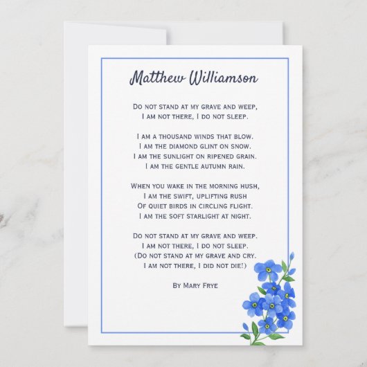 思い出の中で私忘れは葬儀カードではない 案内状 (裏面)