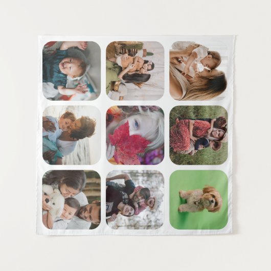 思い出の写真コラージュ スクエアテンプレート 角が丸い タペストリー (正面(横))