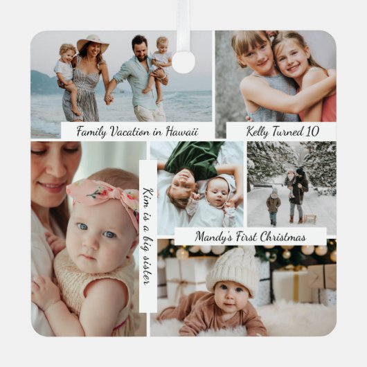 思い出の多い年フォトコラージュ&ハイライト メタルオーナメント (正面)