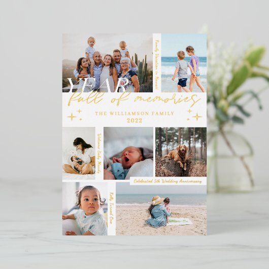 思い出の多い年フォトコラージュ&ハイライト 箔シーズンカード (立ち正面)