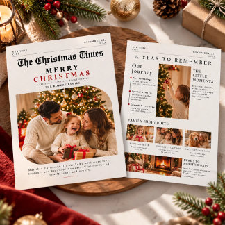 思い出の年を永遠に新聞風クリスマスフォト シーズンカード