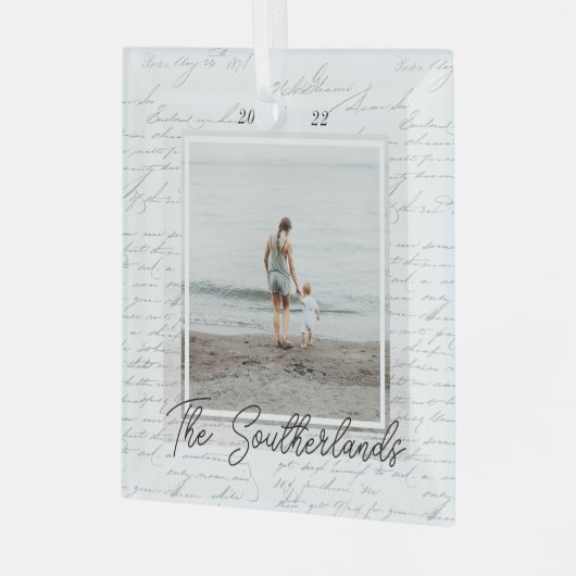 思い出の満載の年ファミリーフォトメモリーキープサケ ガラスオーナメント (正面左)