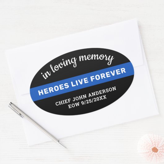 思い出の薄い青い線を愛する警察の記念碑 楕円形シール (封筒)