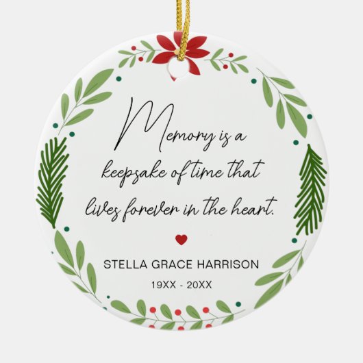 思い出の記憶は緑の記念写真 セラミックオーナメント (正面)