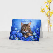 思い出の青い花のタビー猫カード カード (黄色い花)