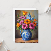 思い出の青白いピッチャー 明るい花 カード (正面/裏面インサイチュ)