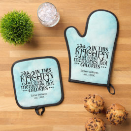 思い出はカロリーではないライトブルー 鍋つかみ&鍋敷きセット