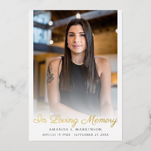 思い出を愛して写真のシンプル死亡告別式 箔招待状 (正面)