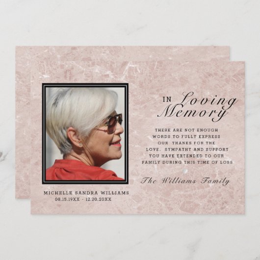 思い出を愛して |大理石ピンク記念写真カード サンキューカード (正面/裏面)