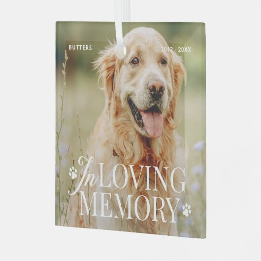 思い出を愛するペットのモダン記念エレガント写真 ガラスオーナメント (正面左)