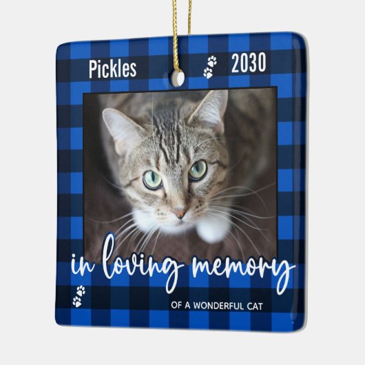 思い出を愛するペットキャットメモリアルブループレイド セラミックオーナメント (左)